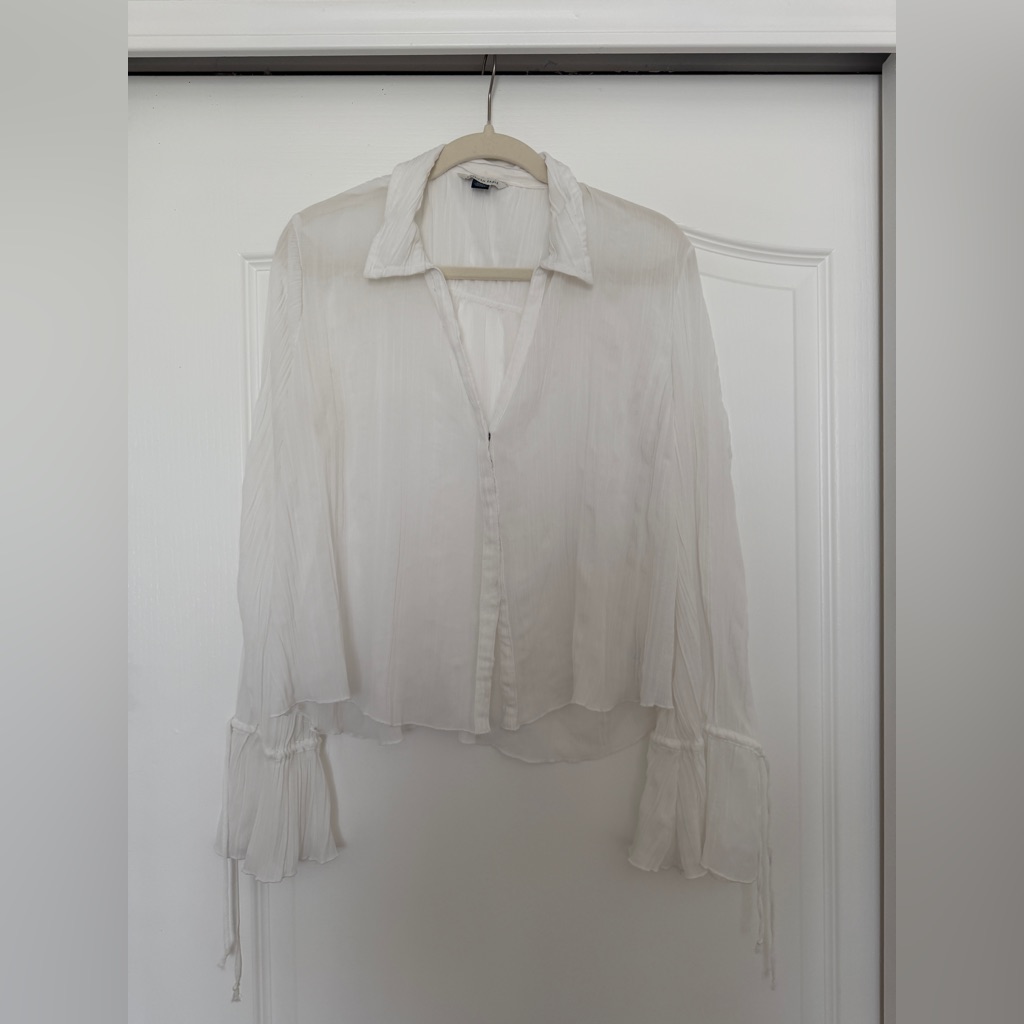 Ae White Sheer Bell Sleeve Blouse